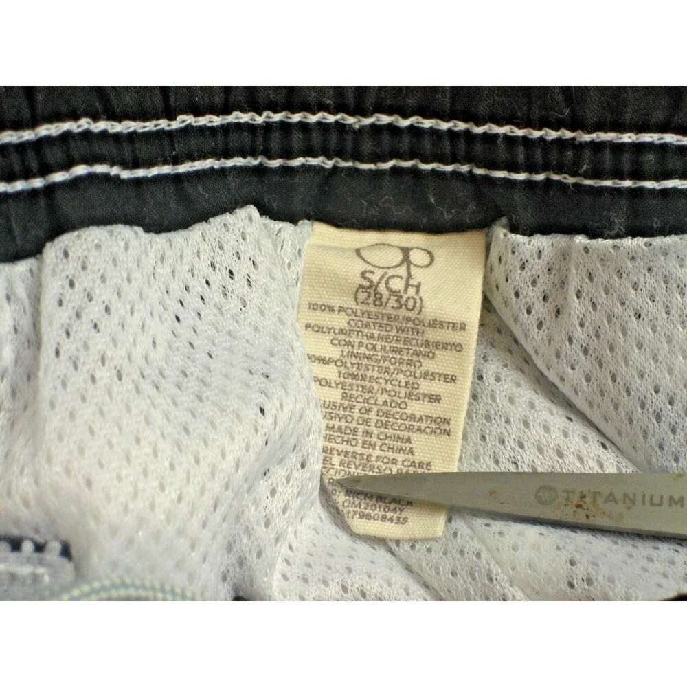 Mens OP Ocean Pacific Poly Black Checked Swim Trunks Board Shorts sz S(28-30)